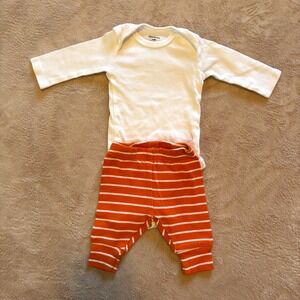 Gerber 0-3M White Bodysuit + Carter's NB Orange Pumpkin Pants Baby Outfit